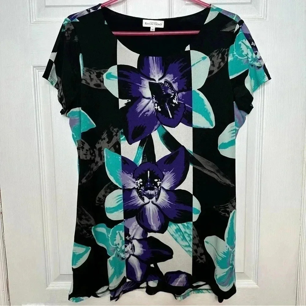 Northern Reflections  Floral Blouse Black, Purple, & Blue Size Extra Large